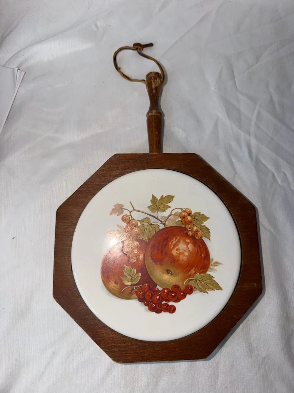 Vintage Mid-Century Octagonal Wood & Ceramic Tile Trivet